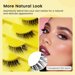 Faux <span class=keywords><strong>cils</strong></span> synthétiques faits à la main, demi-<span class=keywords><strong>cils</strong></span>, bande transparente invisible, effet œil de chat, courts, naturels, demi-longueur, pour les coins des yeux - Product Image 2