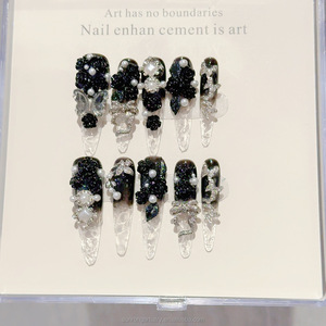<span class=keywords><strong>Uñas</strong></span> Postizas de Estilo Francés, <span class=keywords><strong>Uñas</strong></span> Artificiales Largas de Forma Stiletto, <span class=keywords><strong>Uñas</strong></span> Negras Glaseadas con Rosa, Hechas a Mano, <span class=keywords><strong>Uñas</strong></span> a Presión - Product Image 3