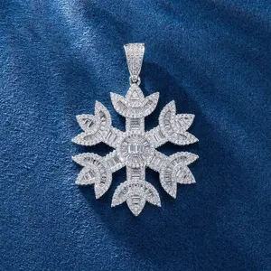 Colgante de copo de nieve de Hip Hop, colgante personalizado de plata de ley con diamantes de moissanita de Color brillante en D