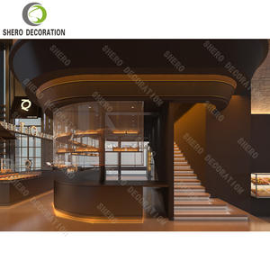 Comptoir de présentation de gâteaux et desserts en verre incurvé haut de gamme pour boulangerie de luxe, présentoir à pain, mobilier de boulangerie en bois - Product Image 6
