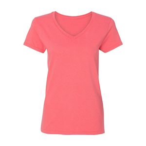 Camiseta de algodón con cuello en V para mujer y niña con logotipo estampado OEM personalizado, ropa informal a la moda con precios excepcionales - Product Image 1