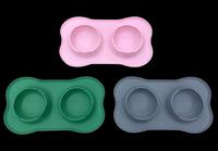 Bol double en silicone pour chiens et chats, bol d'alimentation et d'eau antidérapant de qualité alimentaire, mangeoire pour animaux de compagnie en forme d'os