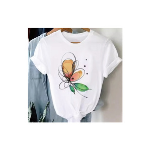 Fabricantes promoción de verano moda dibujos animados estampado de gran tamaño O cuello mujeres Casual deportes camiseta - Product Image 1