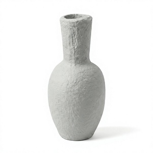 Vase sur pied rustique gris en papier mâché, bouteille minimaliste texturée, pot de fleurs terreux, décoration Wabi Sabi pour la maison - Product Image 1