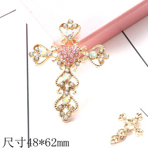 Kruisvormige design bedel, strass, legering, accessoires, platte achterkant, grote maat, met gat. - Product Image 2