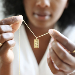 耐久性のあるリンクチェーンネックレス18Kゴールドニッケルフリーステンレス鋼ジュエリー皇后ゾディアックスクエアタロットカードペンダントネックレス - Product Image 1