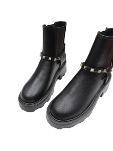 Bottines blanches élégantes et cool avec détails rivetés, bottines Chelsea courtes en cuir véritable, bottes de moto à plateforme, style Valentino - Product Image 4