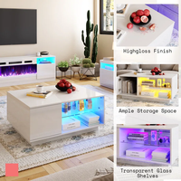 Ensemble de table de salon de luxe 4 pièces très brillantes avec support de télévision inclus avec cheminée à LED Table basse 2 tables d'appoint avec bandes à LED