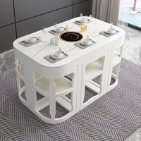Ensemble de table et de chaises de salle à manger moderne, table de salle à manger fonctionnelle en pierre frittée, résistante aux hautes températures et aux rayures