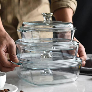Olla de Vidrio para Microondas al por Mayor, 0.8L 1.2L 1.5L, Cuadrada Transparente con Tapa, <span class=keywords><strong>Travessa</strong></span> de Vidro, Ollas de Vidrio - Product Image 1