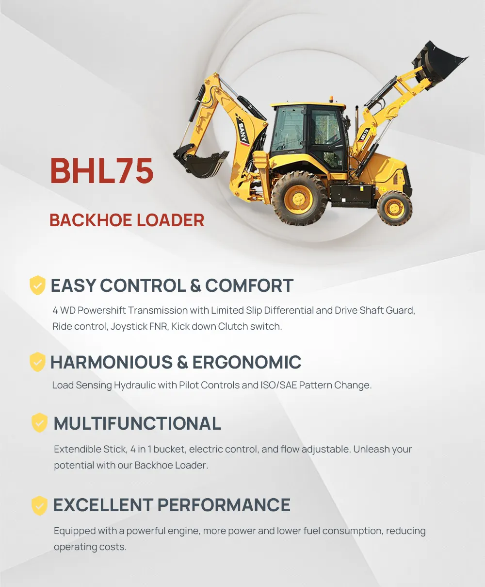 SANY BHL75 เครื่องแบคโฮหน้าตักหลังขุด รถตักดิน แบคโฮหน้าตักหลังขุด สําหรับวัสดุก่อสร้าง การขนส่งเบา