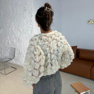 <strong>King</strong> Mcgreen Star Early Autumn New Arrival Stand up Collar 3D Sional Flower Zipper Jacket Short <strong>Coat</strong> Women Clothing - Product Image 6