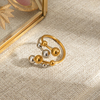 Anneaux ajustables à double couche personnalisés en acier inoxydable plaqué or 18 carats, couleur or et argent assortie, pour femme