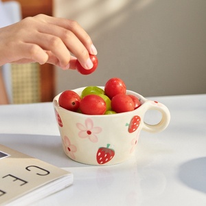 Tazza <span class=keywords><strong>da</strong></span> caffè in ceramica tazza <span class=keywords><strong>da</strong></span> caffè <span class=keywords><strong>da</strong></span> viaggio dipinta a mano Tazas Decor Tiger Strawberry Cute Breakfast Teacup - Product Image 4