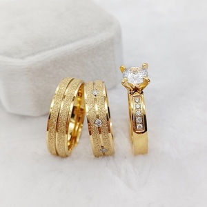 Anelli Promessa Fatti a Mano <span class=keywords><strong>in</strong></span> <span class=keywords><strong>Acciaio</strong></span> Inossidabile Placcato Oro 24K Set di Gioielli da Matrimonio e Fidanzamento da 3 Pezzi per Signore Anel Feminino per Coppie - Product Image 1