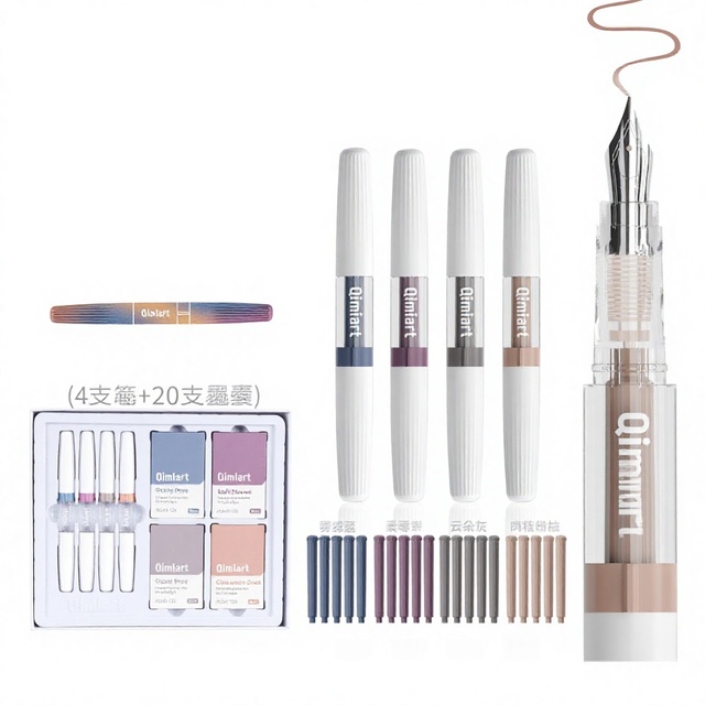 LANGUO Morandi Colors 4 Fountain Pen Set Colored Ink Fine Nib Smooth Refillable Gift Office School Stationery Supplies