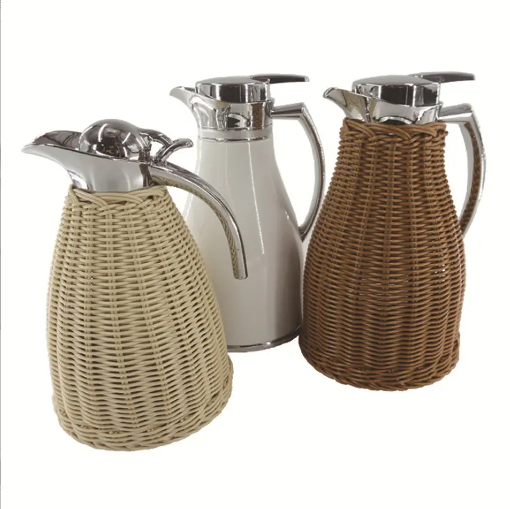 Hot Selling Luxus Gewebte Rattan Edelstahl Thermoskanne Vakuum isolierte Flasche Kaffeekanne