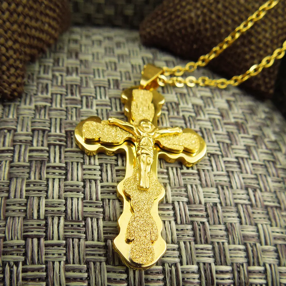 Pingente de cruz cristão jesus, colar de aço inoxidável dourado/prata, joia para homens