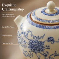 Service à thé - Ensemble en céramique bleu et blanc - Théière, pot à thé à poignée, tasse à thé - Cadeaux d'affaires/Ensemble cadeau d'entreprise