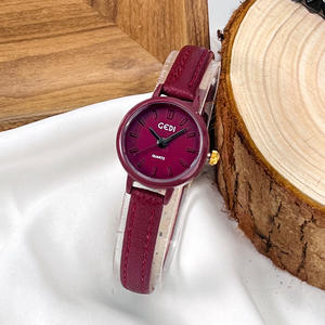 GEDI 005女性用レッドクォーツウォッチAnkelaレトロでシンプルなデザインレザーバンド付きファッショントレンドクォーツウォッチ - Product Image 2