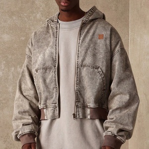 Мужские укороченные худи-бомберы из канваса в винтажном стиле, с эффектом потертости, для повседневной носки и спорта, от производителя премиальной уличной одежды Rainbow Spray - Product Image 1