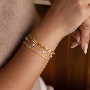 Bán buôn đồ trang sức bằng đồng thau Vòng đeo tay thiết lập ba lớp Cuba + phẳng + rắn + Ngọc Trai Chuỗi liên kết Vòng đeo tay thiết lập - Product Image 4