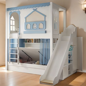Lit <span class=keywords><strong>de</strong></span> princesse multifonctionnel en bois massif avec toboggan et armoire, lit superposé pour enfants avec toboggan - Product Image 3