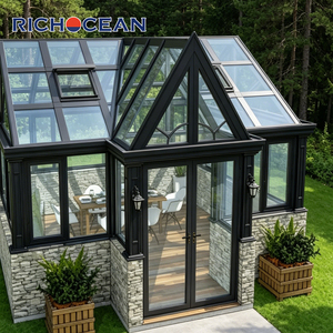RICHOCEAN Véranda sur mesure en aluminium intelligent avec cadre en aluminium et verre trempé, double vitrage Low-E, <span class=keywords><strong>solarium</strong></span> avec toit - Product Image 3