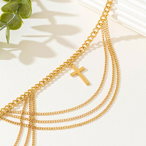Cadena Corporal con Colgante de Cruz DIY, Cadena Cubana de Acero Inoxidable Chapada en Oro de 18K, Cadena Corporal <span class=keywords><strong>Sexy</strong></span> de Moda para Fiesta - Product Image 3