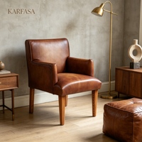 Fauteuil en cuir de style mid-century moderne, pieds en bois massif brun, fauteuil d'appoint vintage pour salon, salle à manger