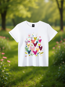 T-Shirt da Donna Aegean a Maniche Corte, Collo Tondo, Motivo a Cuori, Casual Primavera-Estate, Tessuto Puro, Lavabile in Lavatrice, Vestibilità Regolare - Product Image 2