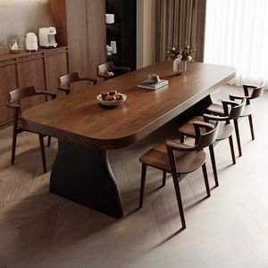Solid Wood Slab Dining <b>Table</b> 5cm Thickness <b>Pine</b> Top Rounded Corners Nordic Vintage Style Original Wood Design - Product Image 4