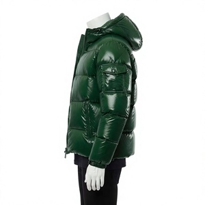 Blouson matelassé vert à capuche pour homme, coupe-vent, rembourré de duvet, fermeture éclair, manteau d'hiver décontracté, couleur unie, polyester, coupe régulière 2026 - Product Image 6