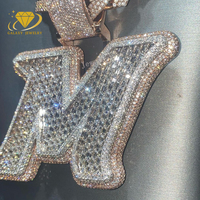 Hip Hop Rappers Mossanite Bijoux D Couleur Baguette Diamant 925 Argent Sterling Nom Initial Pendentif Collier Lettre M Pendentif