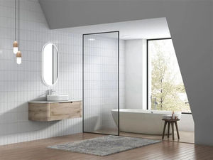 Mobile Bagno da Parete in PVC Personalizzato Stile Crema con Specchio Ovale ad Arco e Lavabo Integrato - Product Image 3