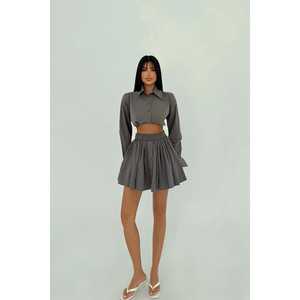 Ensemble 2 pièces gris pour femme, blazer boutonné et short au-dessus du genou, coupe ample, style bureau, taille XS - Product Image 2