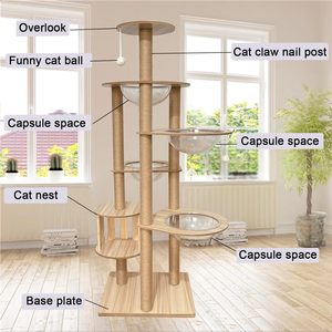 <span class=keywords><strong>Arbre</strong></span> à <span class=keywords><strong>chat</strong></span> en chêne de luxe, grand format, avec griffoir, lit, <span class=keywords><strong>hamac</strong></span>, balles, condo, escaliers et perchoir supérieur, mobilier pour chatons - Product Image 5