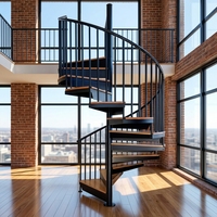 Escalier en colimaçon préfabriqué moderne pour intérieur, structure en acier avec marches en bois massif