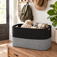 Panier de rangement en corde de coton avec poignées, bac de rangement tissé pour couvertures, jouets, linge, vêtements, chambre, salon, rangement domestique