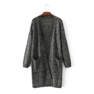 Cárdigan largo de manga larga para <span class=keywords><strong>mujer</strong></span>, suéter tejido con bolsillos, cárdigans para otoño e invierno, 2021 - Product Image 3