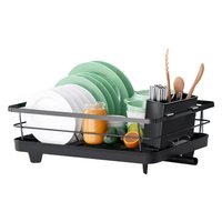 Égouttoir à vaisselle en acier pliable et extensible, avec égouttoir rétractable, de luxe, à compartiments, pour plan de travail de cuisine