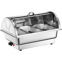 Chauffe-Plats Électrique de Luxe en Acier Inoxydable de 9L avec Couvercle Roulant pour Buffet Libre-Service, Idéal pour Restaurants