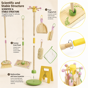 Ensemble <span class=keywords><strong>de</strong></span> nettoyage en bois 8 pièces pour enfants, <span class=keywords><strong>kit</strong></span> <span class=keywords><strong>de</strong></span> jouets <span class=keywords><strong>de</strong></span> ménage pour tout-petits avec balai, serpillière, pelle, brosse et plumeau, jouets <span class=keywords><strong>de</strong></span> nettoyage pour jeu d'imitation - Product Image 4