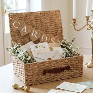 <b>Wedding</b> <b>Card</b> <b>Box</b> Woven Storage Basket Rectangle Shape For Gift <b>Cards</b> Baby Shower Bridal Party Use - Product Image 1