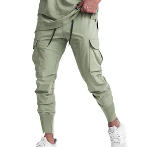 Быстросохнущие мужские брюки-карго для бега, Хлопковые Штаны-джоггеры с завязками на талии и накладными карманами, оптовая продажа