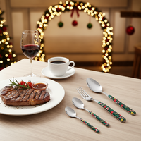 Ensemble de couverts en acier inoxydable 24 pièces, motif de Noël, manche en PC, ensemble de couverts, cuillère, fourchette, couteau, pour dîner, cadeau