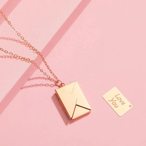 Chaînes tendance en acier inoxydable plaqué or 18 carats personnalisées, pendentif médaillon enveloppe avec message <span class=keywords><strong>secret</strong></span>, bijoux lettre d'amour - Product Image 2