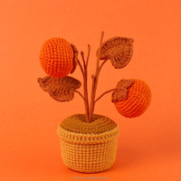Plante en pot orange au crochet faite à la main, pot de fleurs en fil, plante artificielle, décoration d'intérieur, décoration de table, cadeau, vente en gros