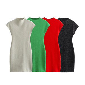 Mini abito da donna RNSHANGER autunno lavorato a maglia Vintage moda manica corta femminile festa abiti eleganti e graziosi da donna - Product Image 3