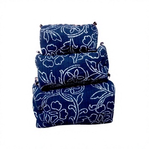 Organizador de Cosméticos Personalizado con Nombre, Estilo Bohemio, con Borlas, Ecológico, de Algodón Índigo, con Cierre de Cremallera, Grande, Portátil, Vintage - Product Image 1